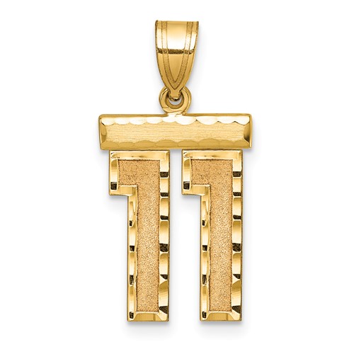 14K Yellow Gold Medium Diamond-cut Number 11 Charm