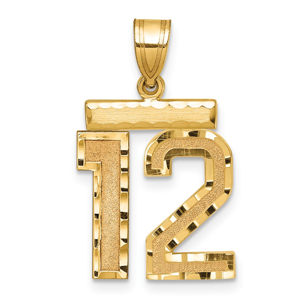 14K Yellow Gold Medium Diamond-cut Number 12 Charm