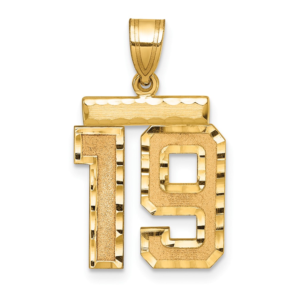 14K Yellow Gold Medium Diamond-cut Number 19 Charm