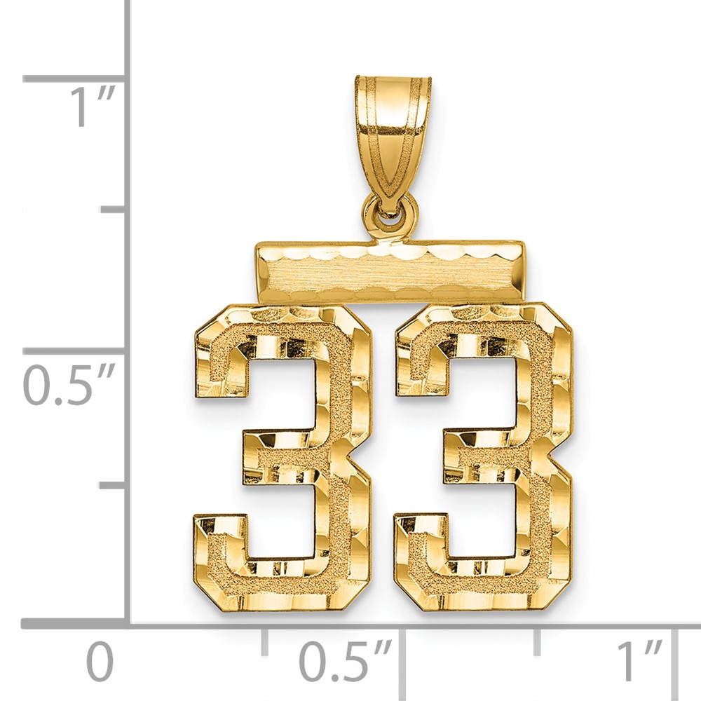 14k Medium Diamond-cut Number 33 Charm (MN33)