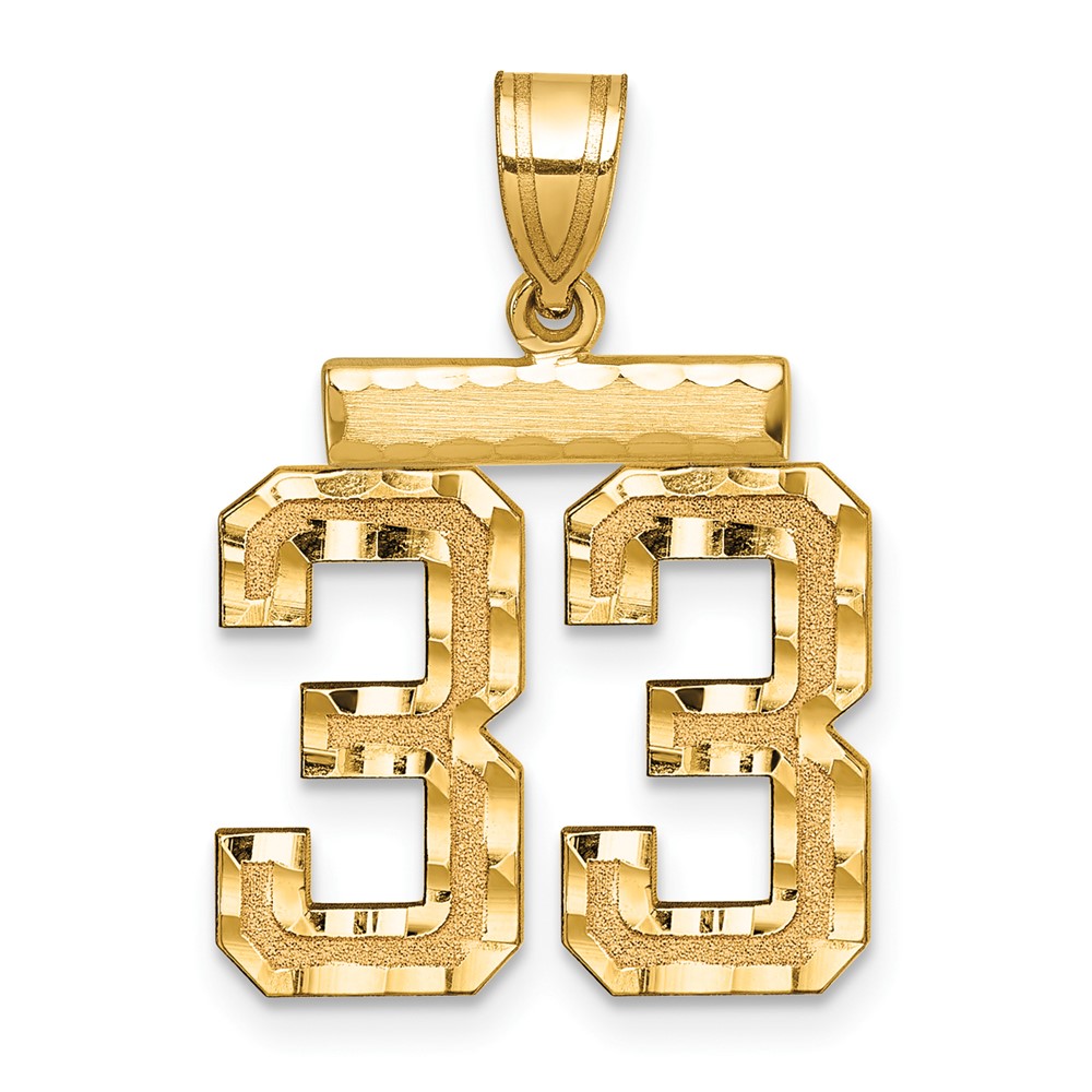 14k Medium Diamond-cut Number 33 Charm (MN33)