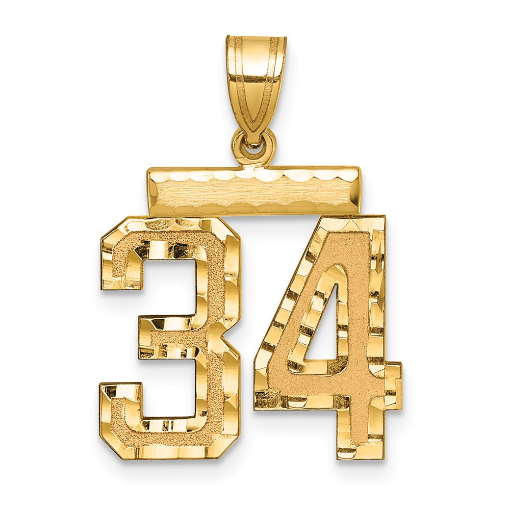 14K Medium Diamond-cut Number 34 Charm