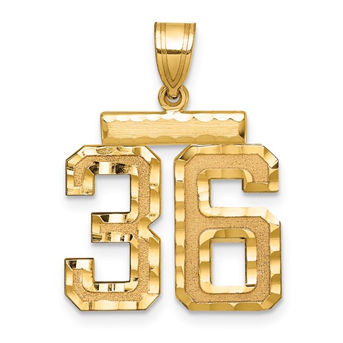 14K Yellow Gold Medium Diamond-cut Number 36 Charm