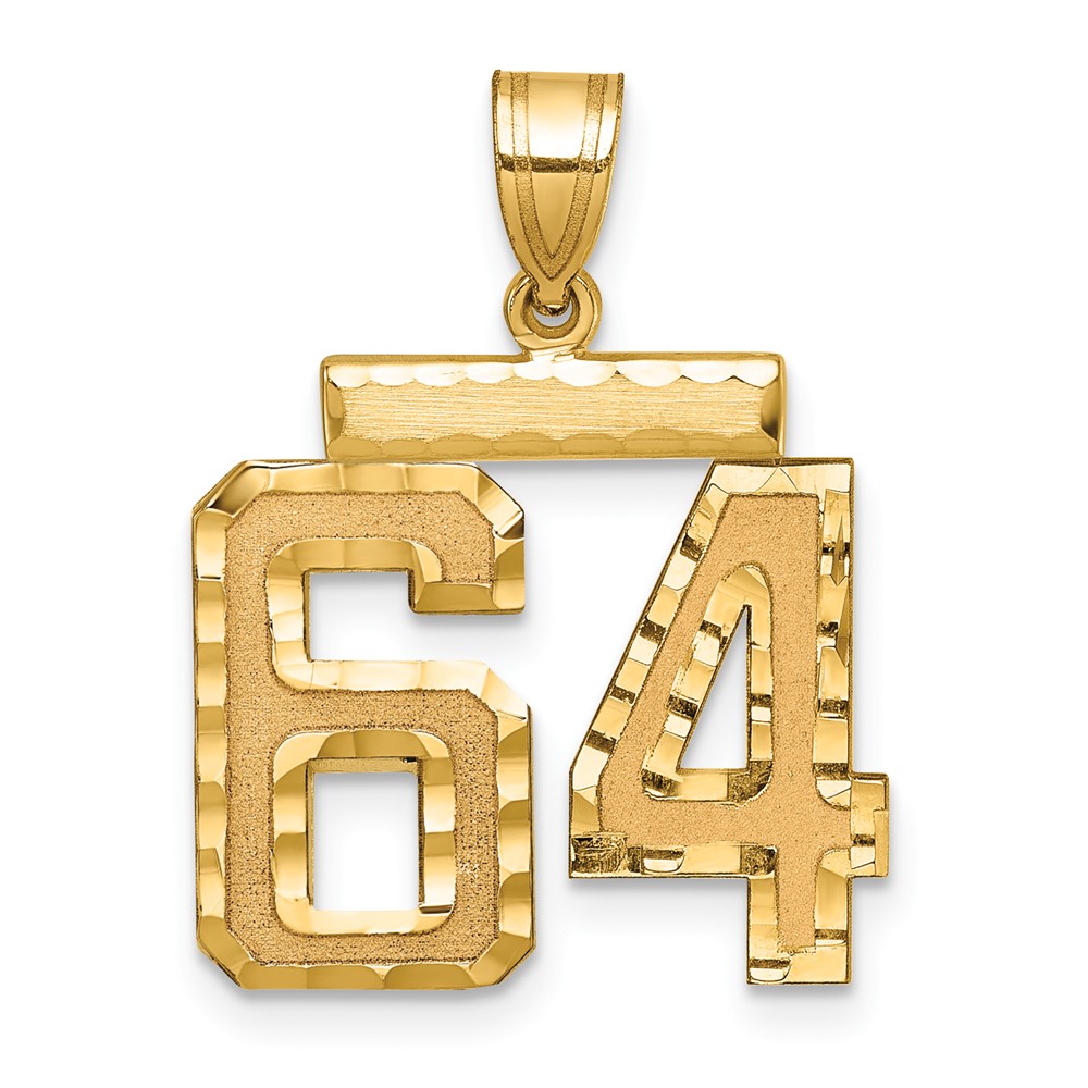 14K Yellow Gold Medium Diamond-cut Number 64 Charm