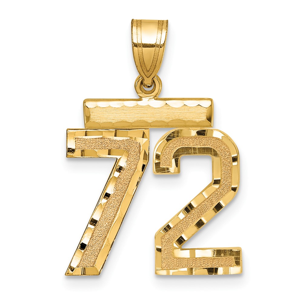 14K Yellow Gold Medium Diamond-cut Number 72 Charm