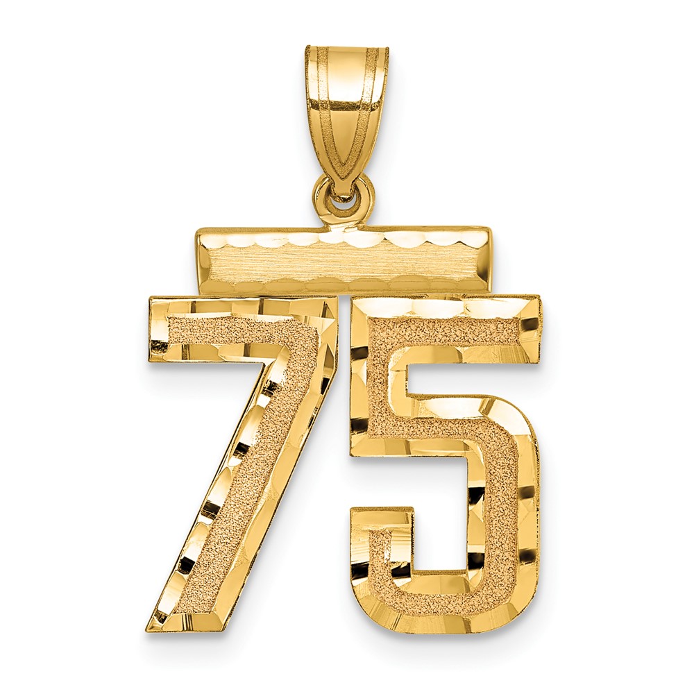 14K Yellow Gold Medium Diamond-cut Number 75 Charm