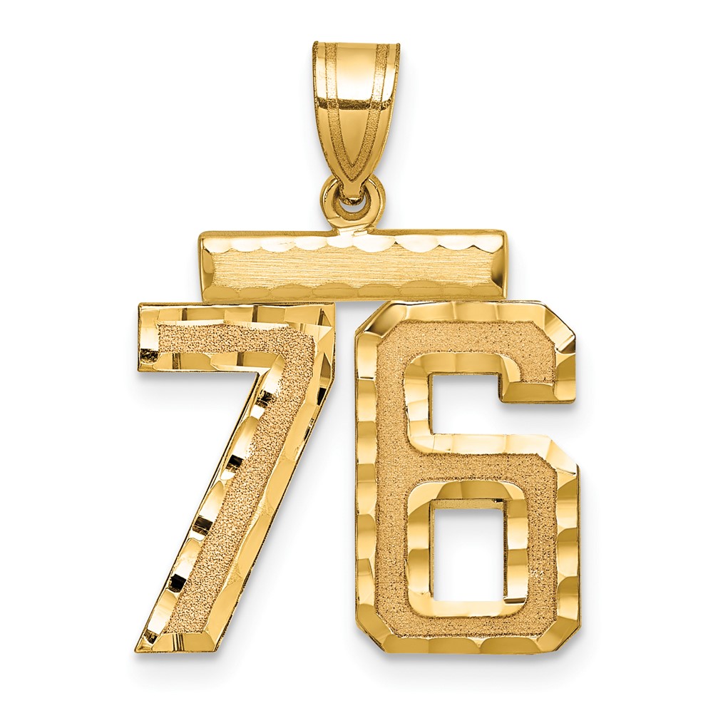 14K Yellow Gold Medium Diamond-cut Number 76 Charm