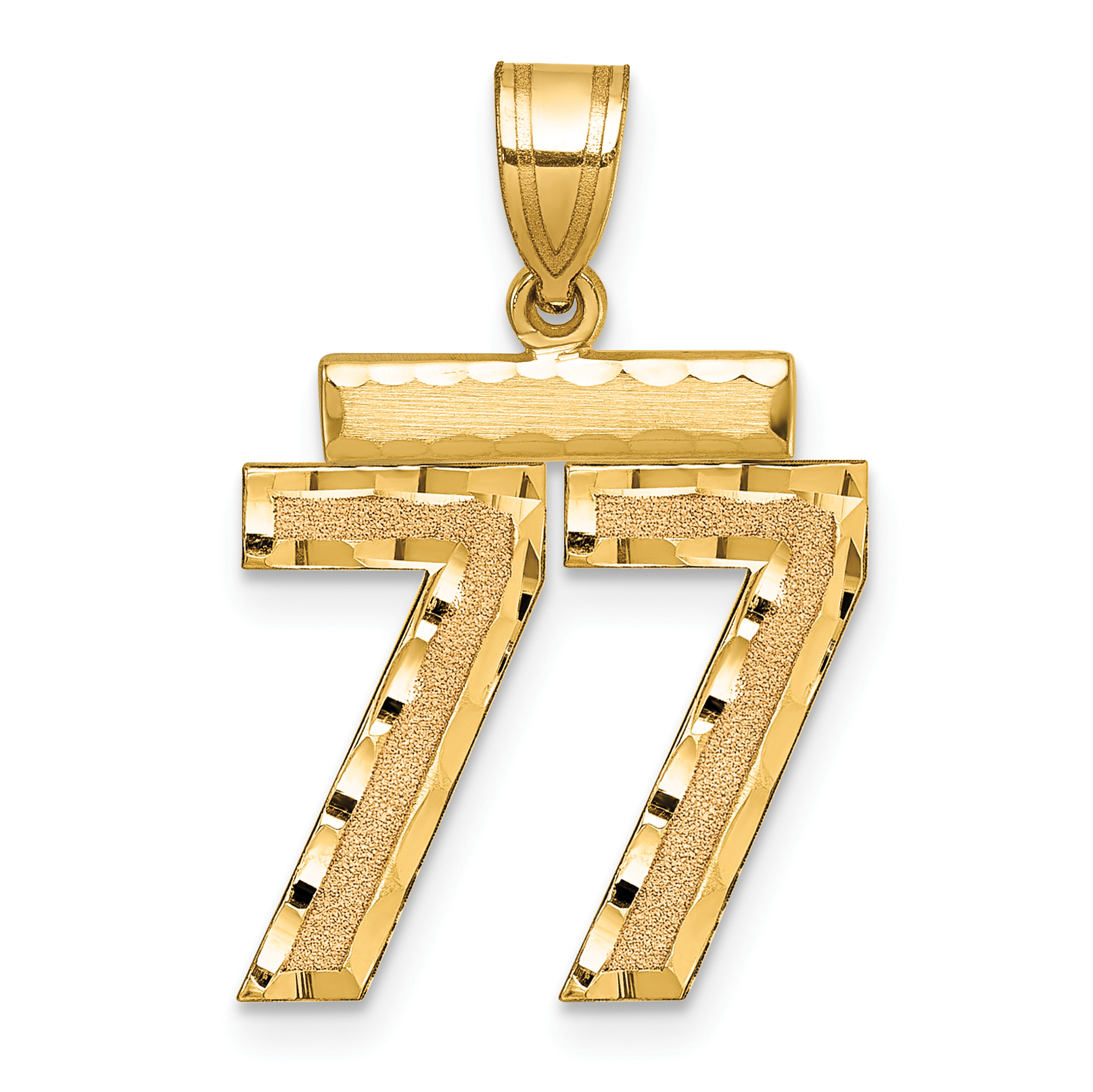14k Medium Diamond-cut Number 77 Charm (MN77)