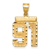 14K Yellow Gold Medium Diamond-cut Number 91 Charm view 1