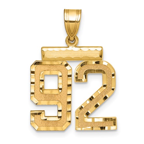 14K Yellow Gold Medium Diamond-cut Number 92 Charm