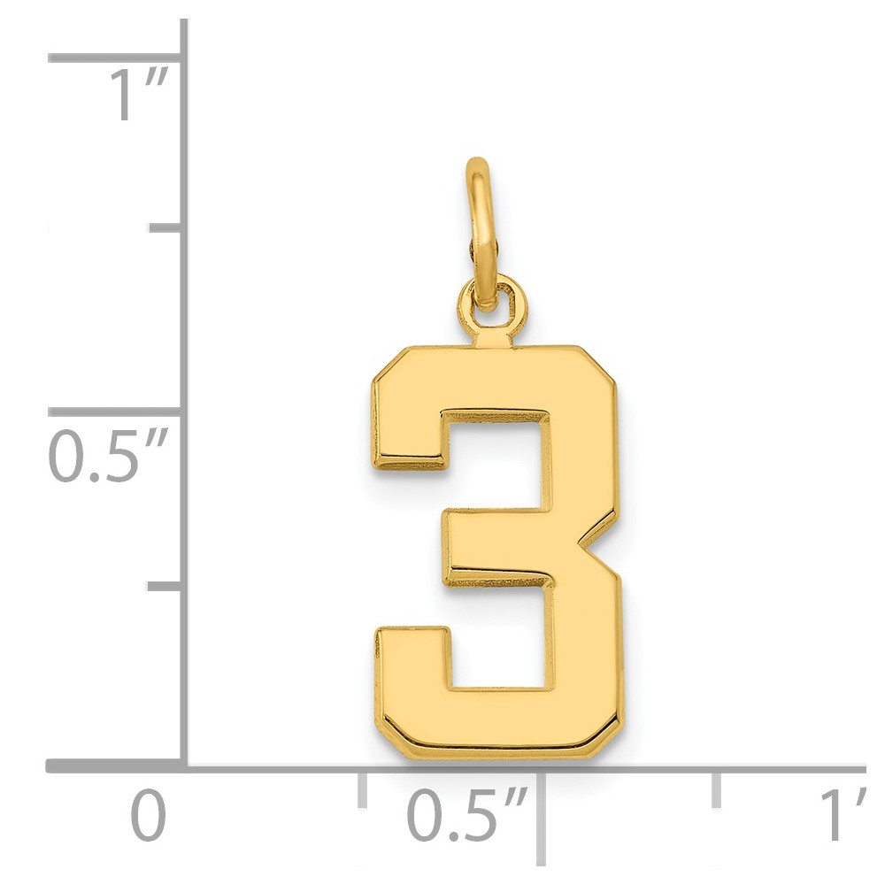 14k Medium Polished Number 3 Charm (MP03)