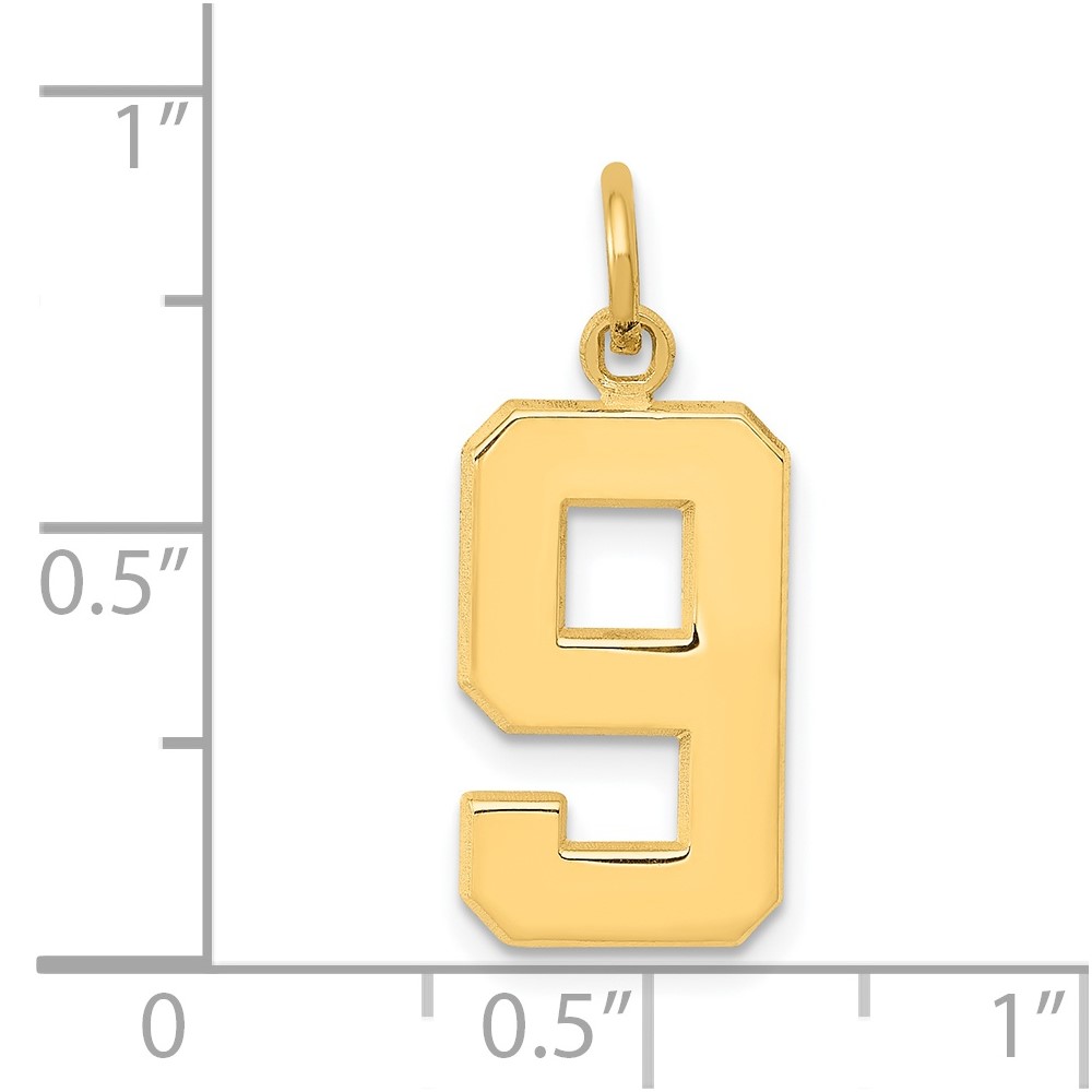 14k Medium Polished Number 9 Charm (MP09)