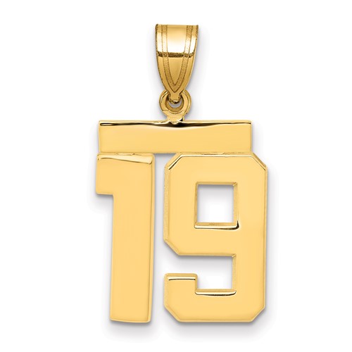 14K Yellow Gold Medium Polished Number 19 Charm