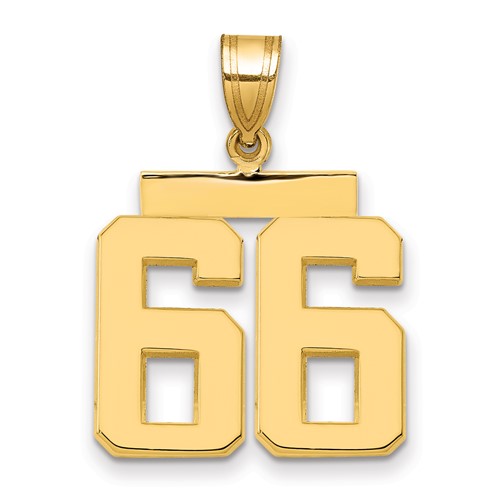 14K Yellow Gold Medium Polished Number 66 Charm