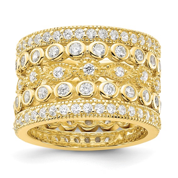 Affordable Expressions Sterling Silver Gold-plated CZ Five Ring Set