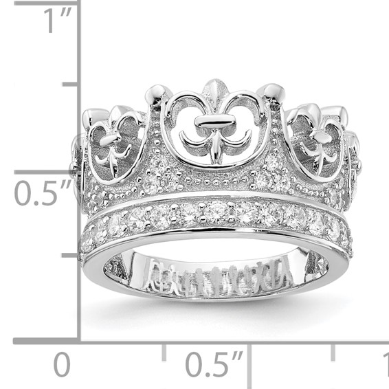 Sterling Silver Rhodium-plated Fancy Multistone CZ Crown Ring