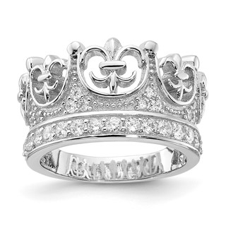 Sterling Silver Rhodium-plated Fancy Multistone CZ Crown Ring