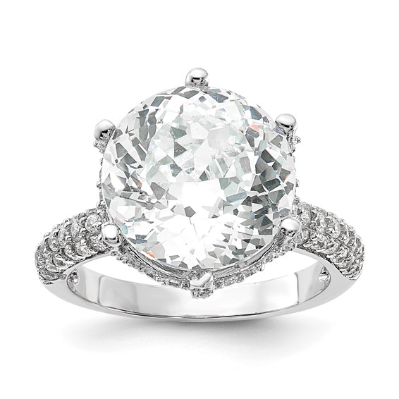Sterling Silver Rhodium-plated Fancy CZ Ring
