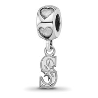 Sterling Silver Rhodium-plated LogoArt Seattle Mariners S on Heart Bead view 1