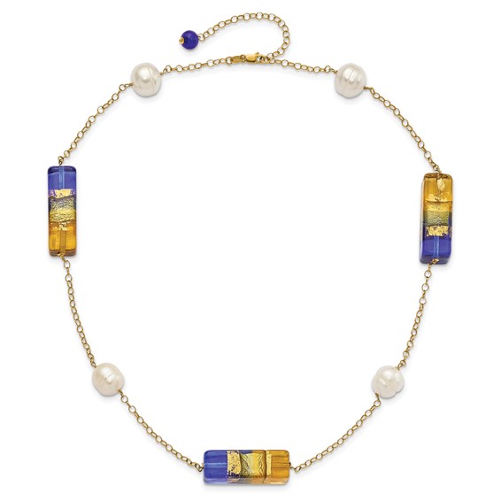14ky FW Cultured Pearl & Murano Glass Bead Necklace
