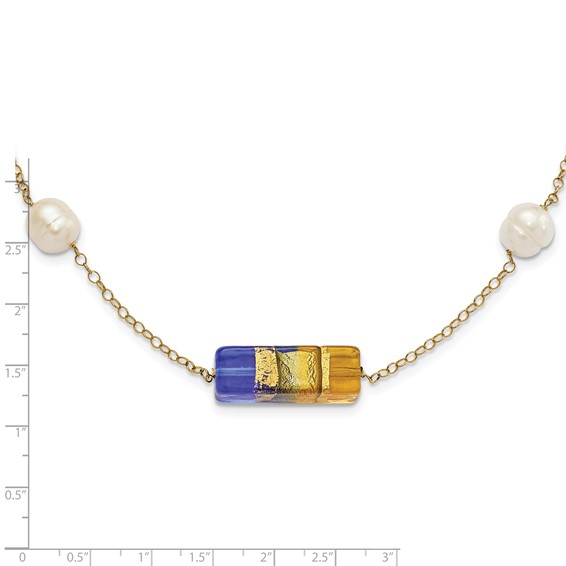 14ky FW Cultured Pearl & Murano Glass Bead Necklace