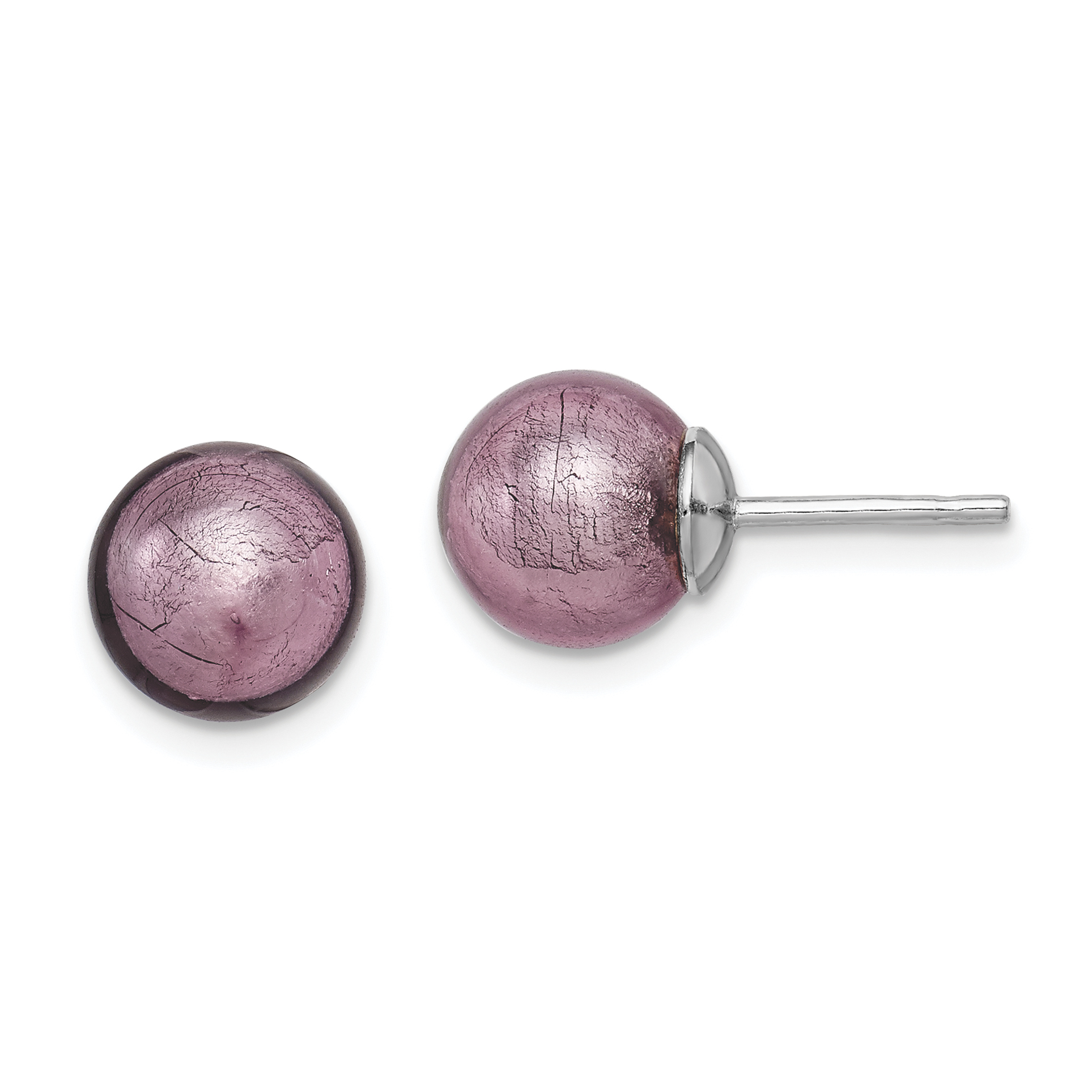 Sterling Silver Rhodium-plated Lavender Italian Murano Earrings (MUR79)