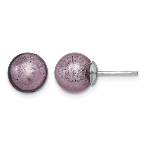 Sterling Silver Rhodium-plated Lavender Italian Murano Earrings
