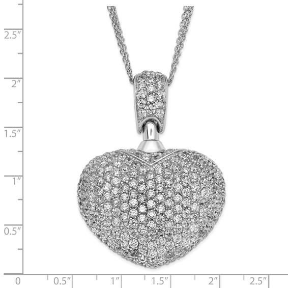 Sterling Silver Rhod Plated CZ Heart Multi Strand Necklace