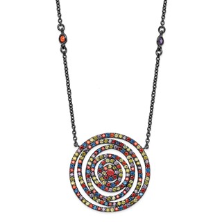 Sterling Silver Black-plated Mulicolored CZ Circular Necklace