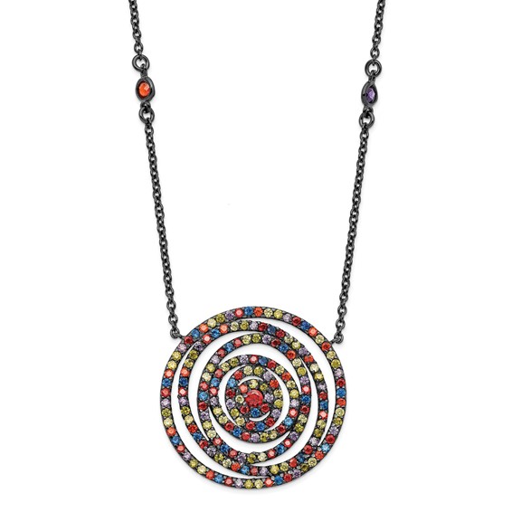 Sterling Silver Black-plated Mulicolored CZ Circular Necklace