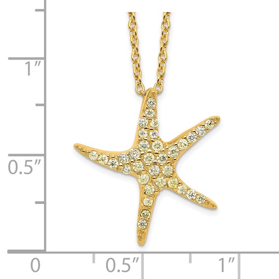 Sterling Silver Gold-plated CZ Starfish16 inch Necklace with 2 inch extension