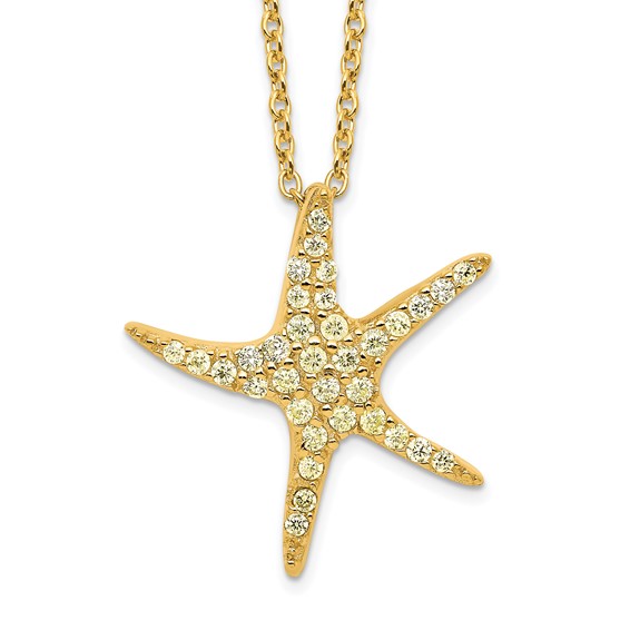 Sterling Silver Gold-plated CZ Starfish16 inch Necklace with 2 inch extension