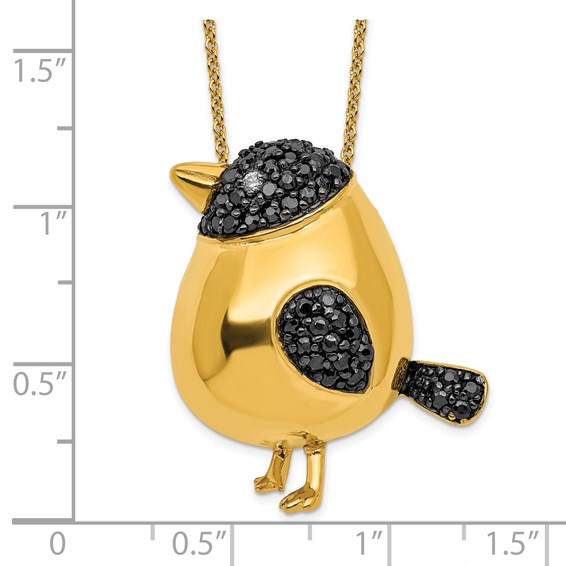 Sterling Silver Gold-tone Rhodium-plated Black Rhodium CZ Bird Necklace