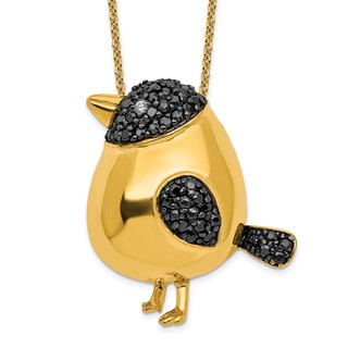 Sterling Silver Gold-tone Rhodium-plated Black Rhodium CZ Bird Necklace