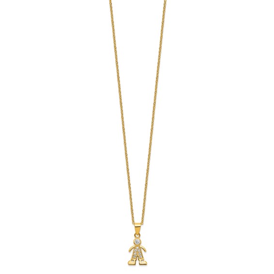 Brass Gold-tone Little People for Hope Boy CZ Pendant Necklace
