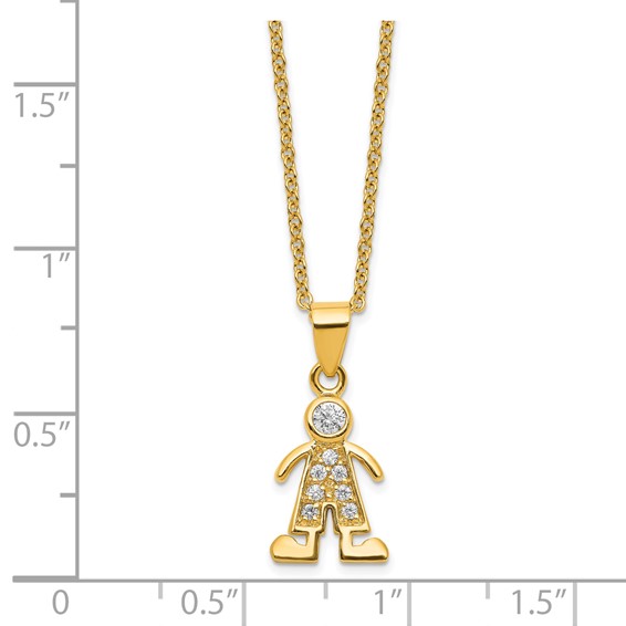 Brass Gold-tone Little People for Hope Boy CZ Pendant Necklace
