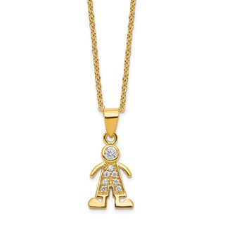 Brass Gold-tone Little People for Hope Boy CZ Pendant Necklace