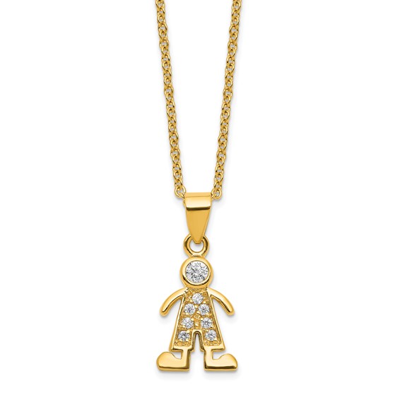 Brass Gold-tone Little People for Hope Boy CZ Pendant Necklace
