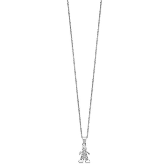 Brass Rhodium-plated Little People for Hope BOY CZ Pendant Necklace