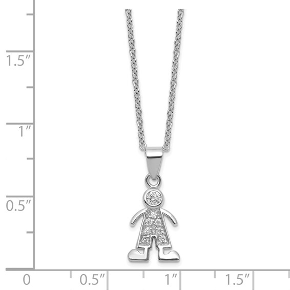 Brass Rhodium-plated Little People for Hope BOY CZ Pendant Necklace