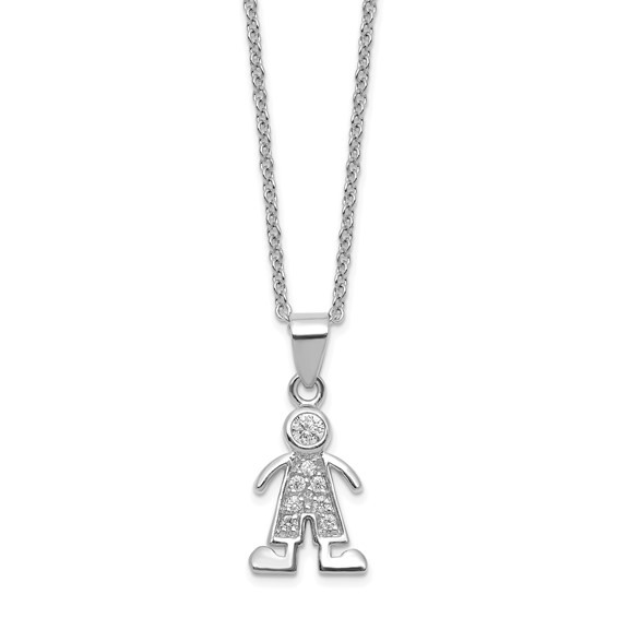 Brass Rhodium-plated Little People for Hope BOY CZ Pendant Necklace