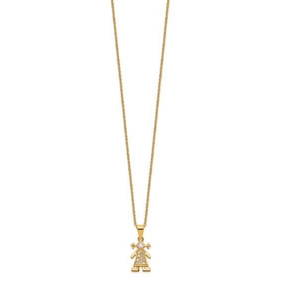 Brass Gold-plated Little People for Hope Girl CZ Pendant Necklace