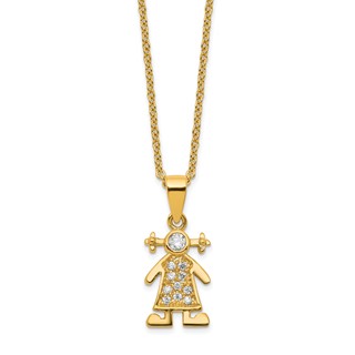 Brass Gold-plated Little People for Hope Girl CZ Pendant Necklace