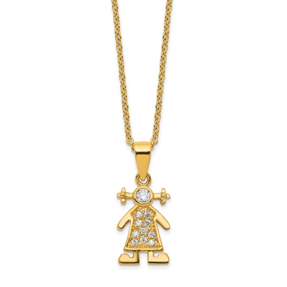 Brass Gold-plated Little People for Hope Girl CZ Pendant Necklace