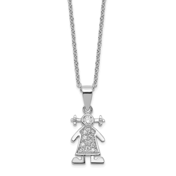 Brass Rhodium-plated Little People for Hope Girl CZ Pendant Necklace