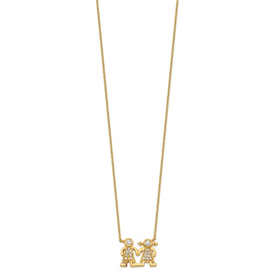 Brass Gold-plated Little People for Hope Boy and Girl CZ Pend Necklace