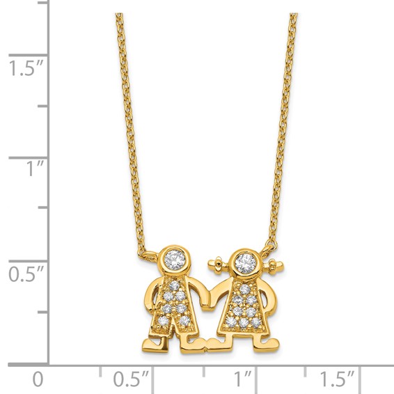 Brass Gold-plated Little People for Hope Boy and Girl CZ Pend Necklace