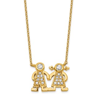Brass Gold-plated Little People for Hope Boy and Girl CZ Pend Necklace