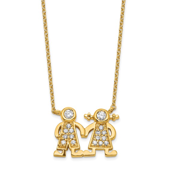 Brass Gold-plated Little People for Hope Boy and Girl CZ Pend Necklace