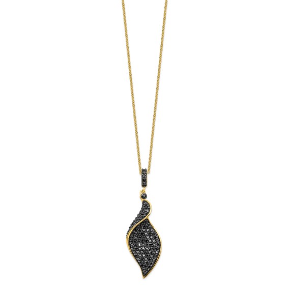Sterling Silver Gold and Hematite-plated Black CZ Leaf Drop 18in Necklace